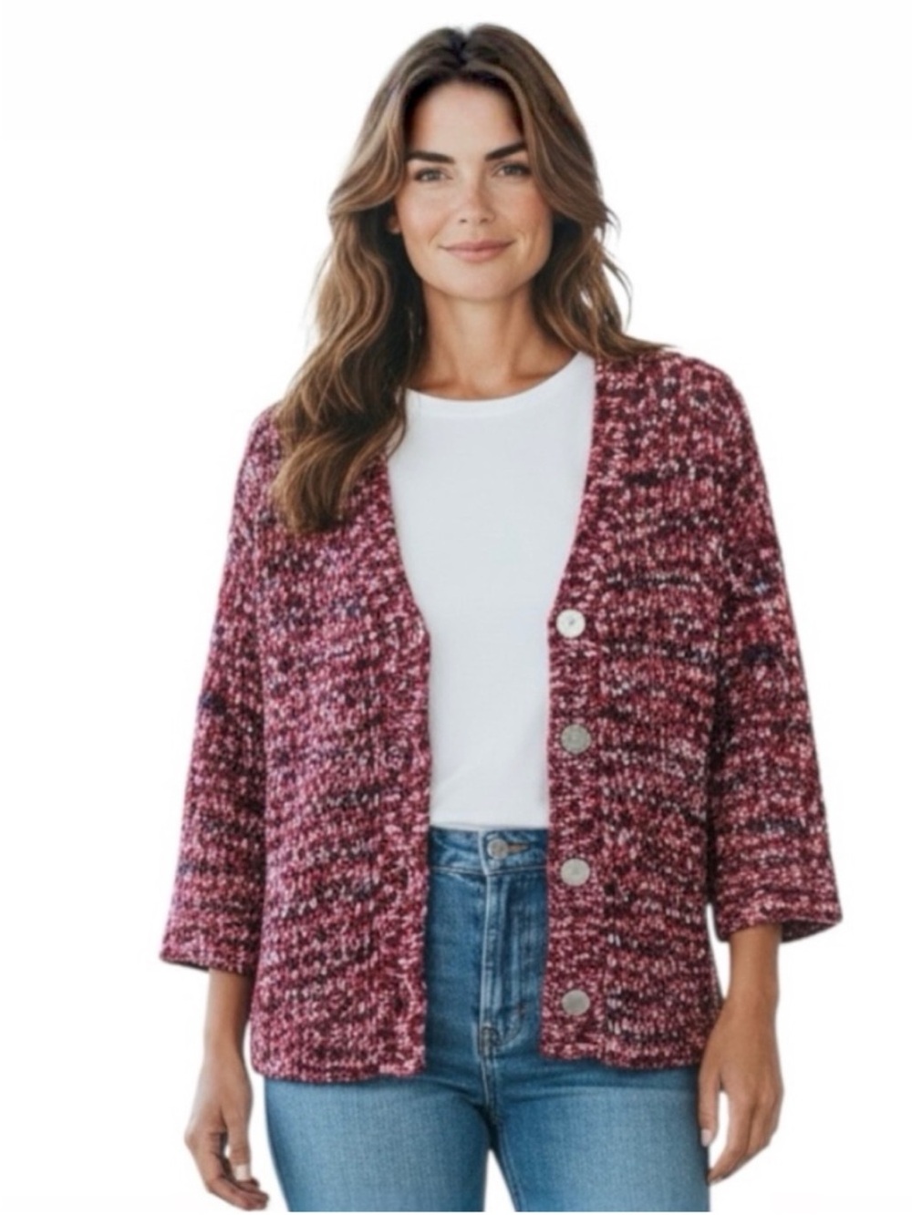 Marc New York Bouclé Confetti Cardigan Burgundy Multi Medium NWT Cozy Knit - Picture 10 of 13